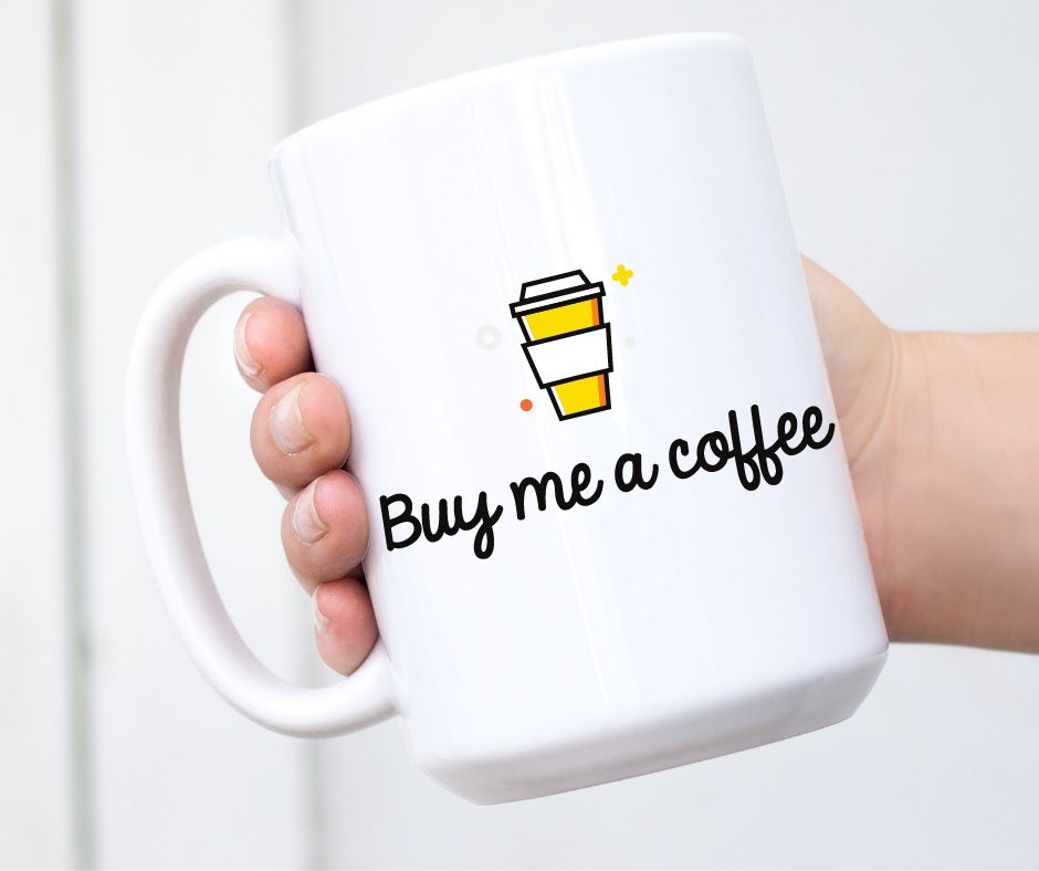  White coffee cup with buymeacoffee written on it